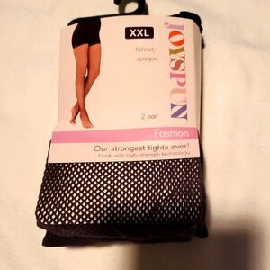 Joyspun Set Of 2 Pair Black Fishnet & Opaque Sz. XXL Tights NIP